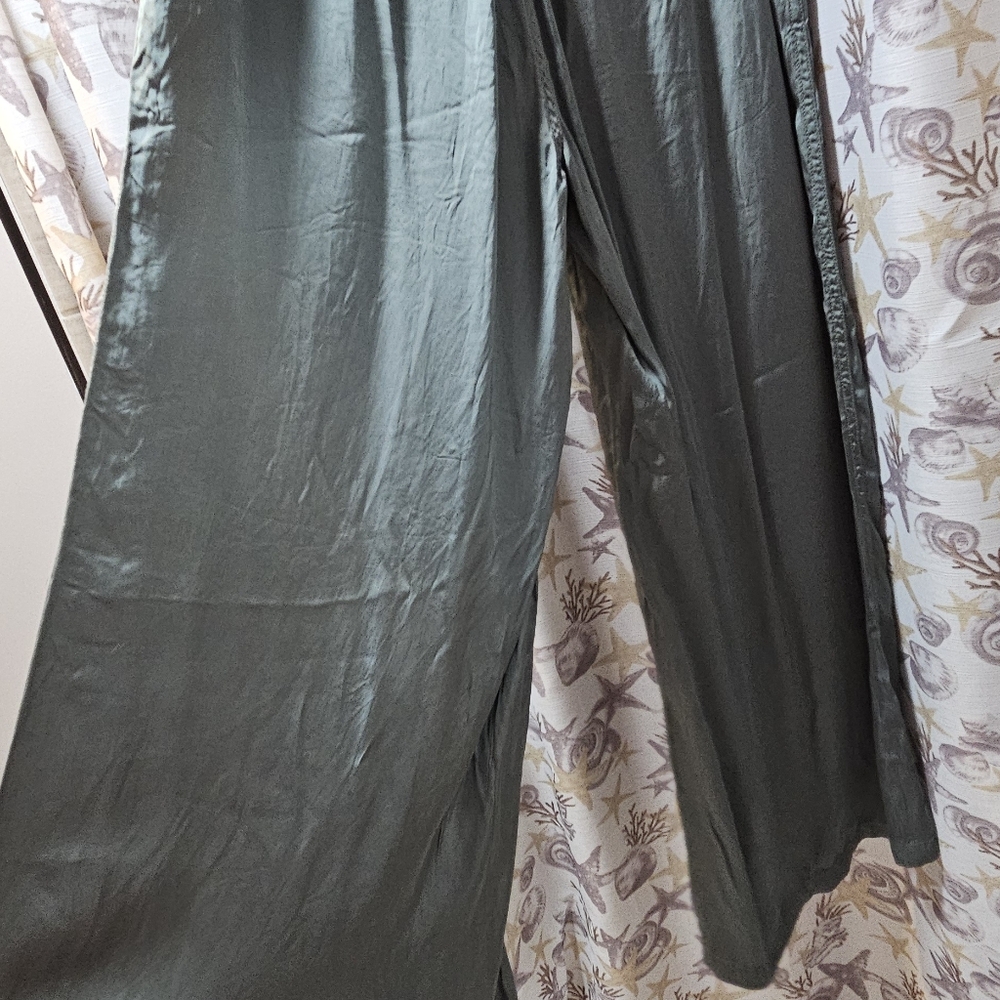 Aerie Satin  Green  Wide-Leg Pants Size M, Brand New